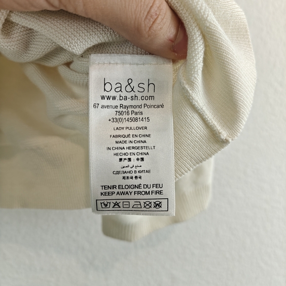 ba&sh Cream Bahi 3/4 Sleeve Boat Neck Jeweled Sweater Small - Picture 16 of 16